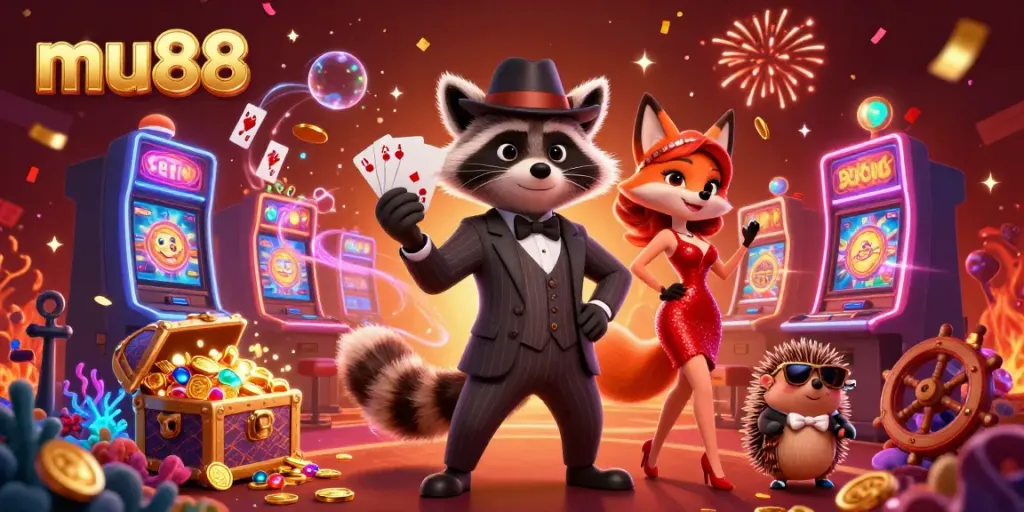 Experience the thrilling action at mu88 with charming characters in a vibrant casino atmosphere.
