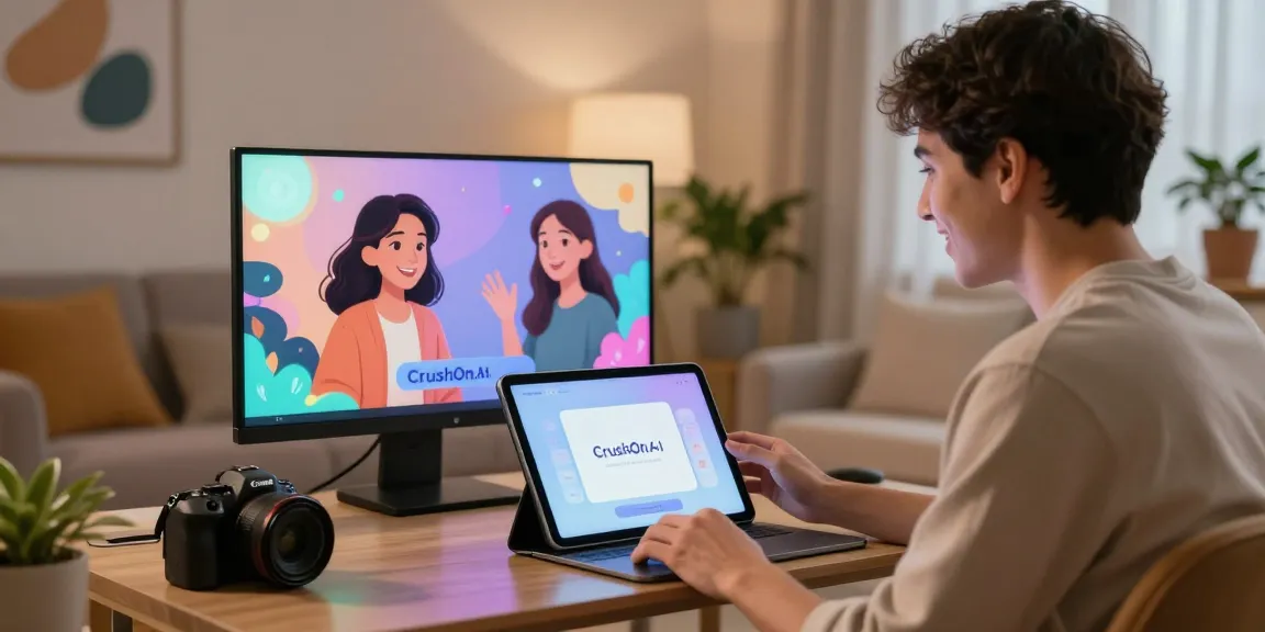 User enjoying the Crush on AI interactive virtual chat experience with colorful avatars in a modern setting.
