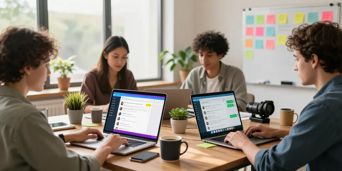 Engaging workspace featuring Telegram Web Version on laptop amidst collaborative setup