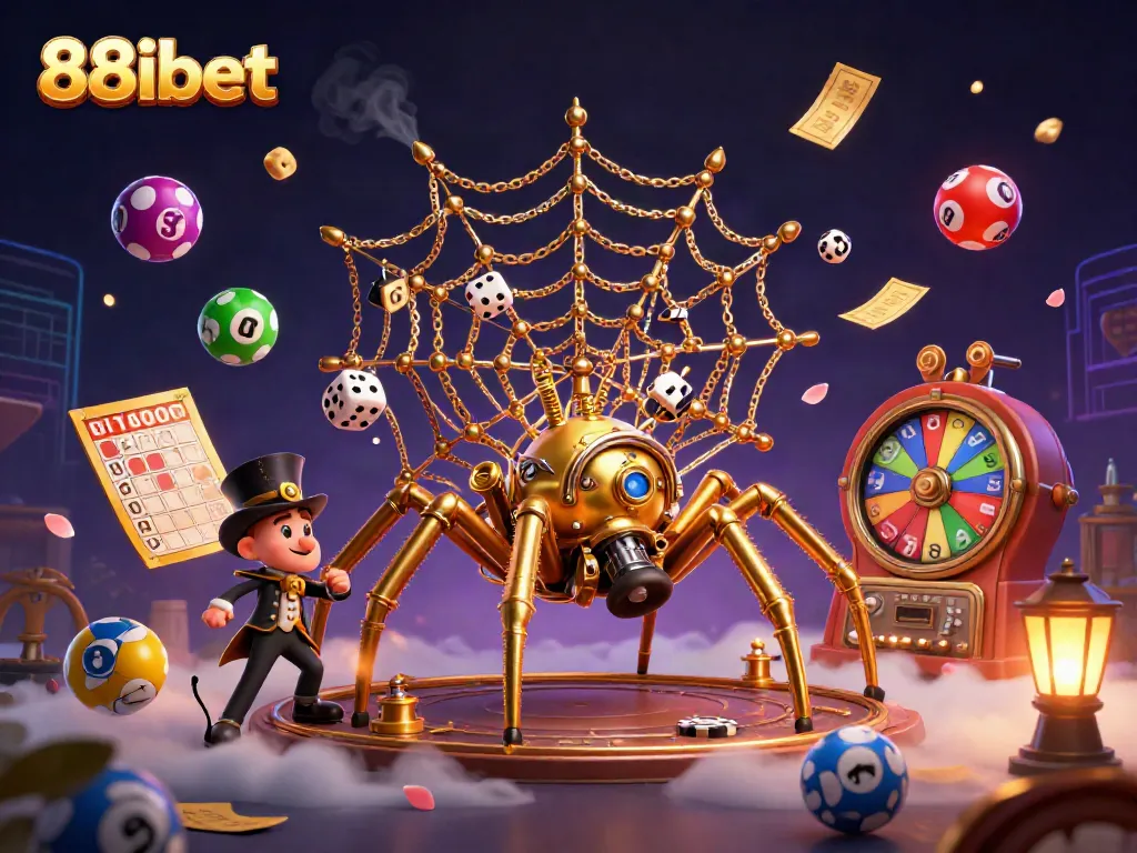 Engage in thrilling games at 88ibet with a vibrant, dynamic casino scene featuring golden elements and rich visuals.